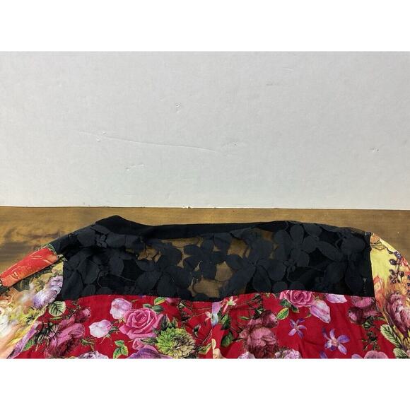 Calessa Top Womens XL Multi Floral Print Mesh Inset Roll Tab Button Shirt - Picture 12 of 12